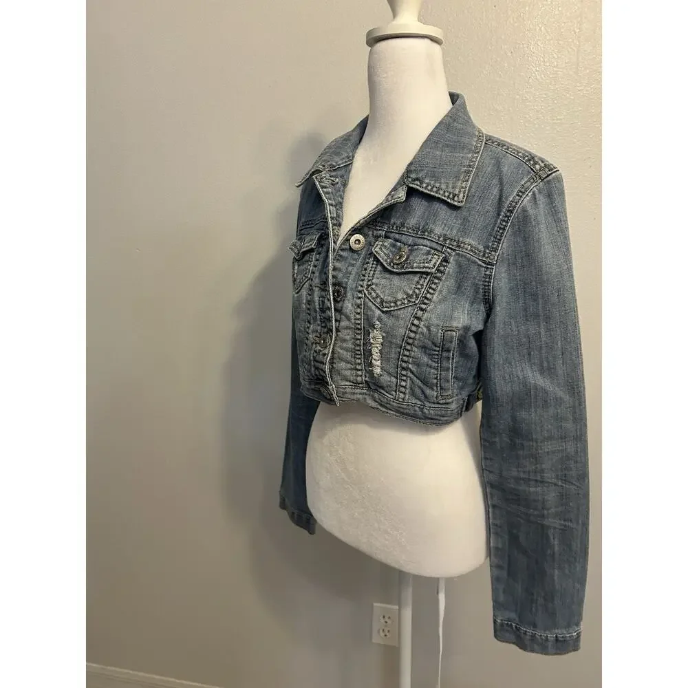 VTG 90s Denim Jacket Women’s M Cropped Western Dollhouse Sexy Cowgirl Hipster